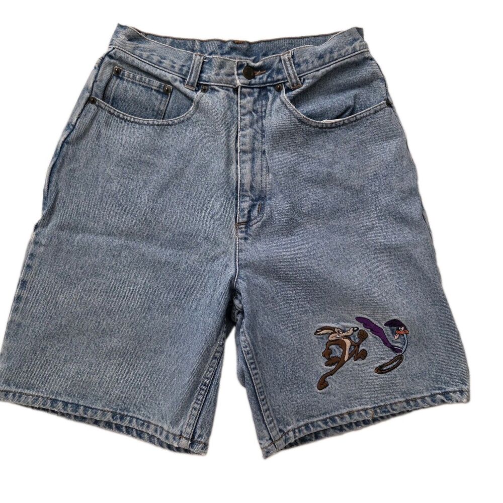 Vintage Looney Tunes CMG Women's Blue Denim Shorts Size SMALL Embroidery